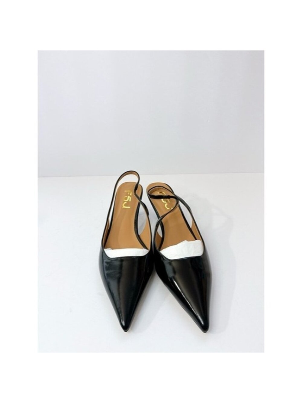 Size 8.5 Black Patent Slingback Kitten Heels Pointed Toe FSJ